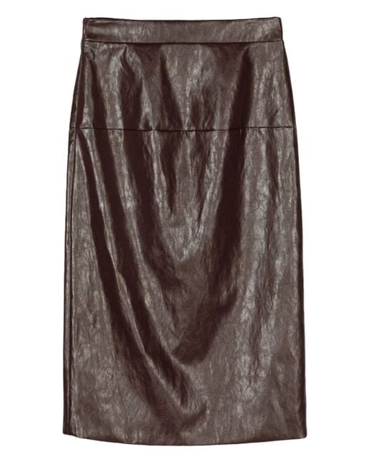FEDERICA TOSI Brown Leather Split Midi Skirt