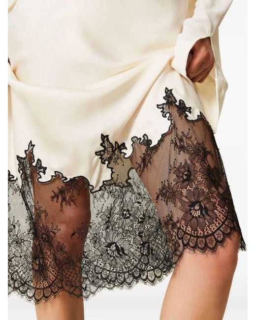 Twinset White Midi Lace-Trimmed Skirt