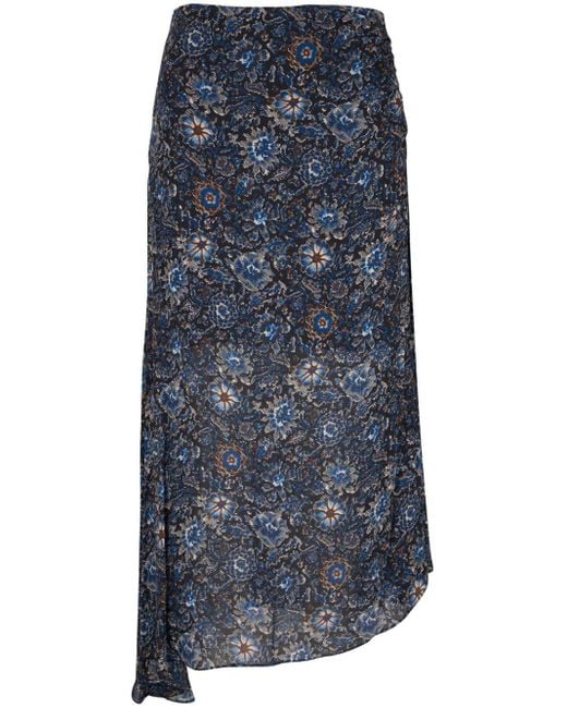 Veronica Beard Blue Limani Asymmetric Floral-print Skirt