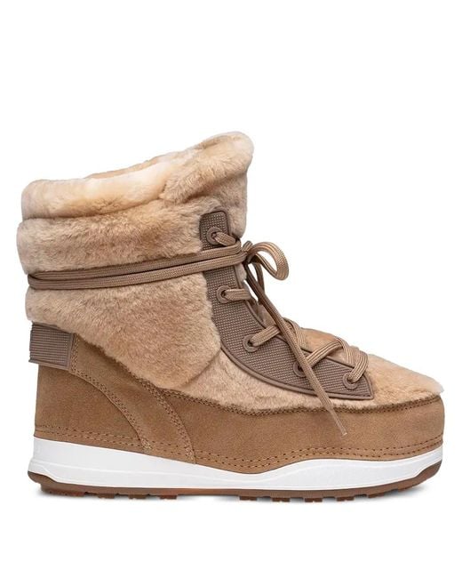 Bogner Brown Fur Lace-Up Snow Boots