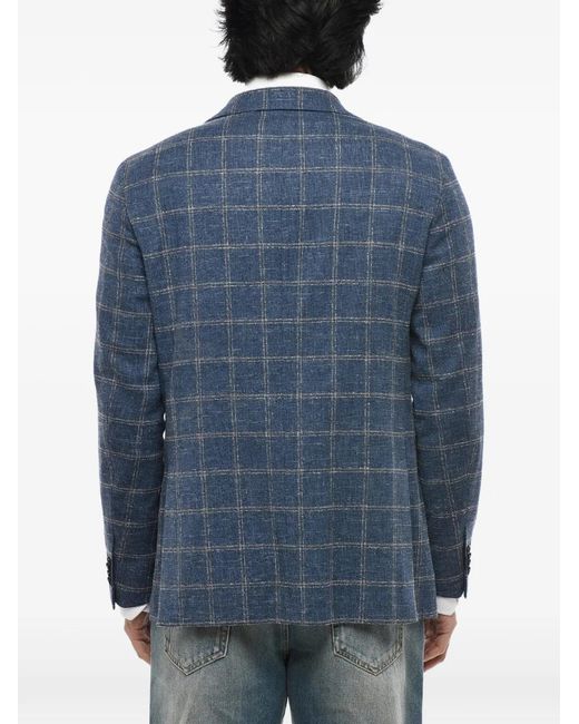 Corneliani Blue Checked Single-Breasted Blazer for men