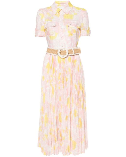 Zimmermann Pink Floral-print Belted Dress - Women's - Polyester/cotton
