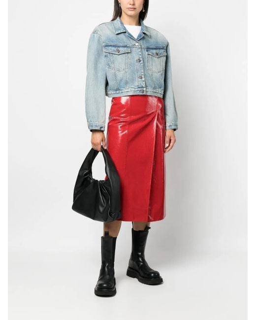 Gucci Red Crocodile-Effect Pencil Skirt