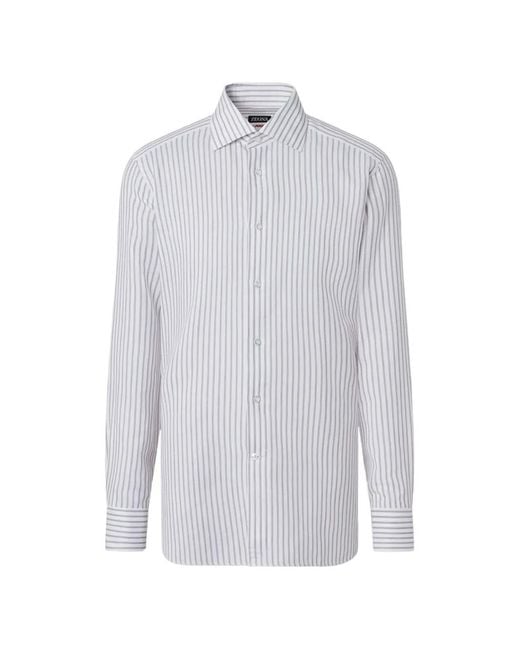 Zegna White Striped Cotton Shirt for men