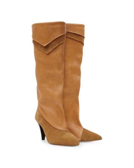 Isabel Marant Brown Lezra Pointed-Toe Panelled High Boots