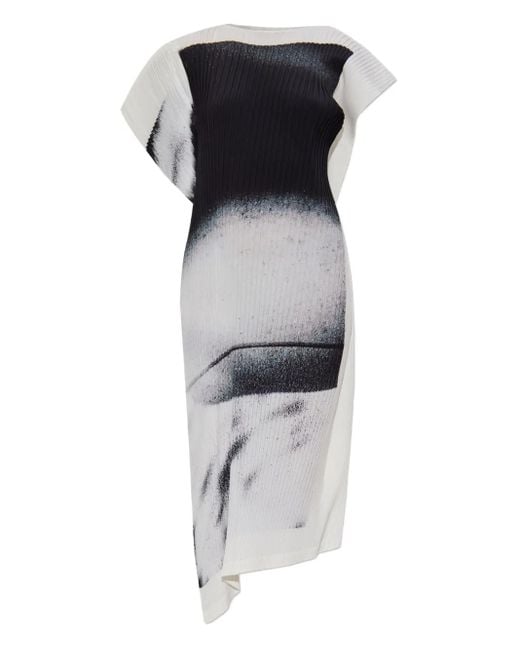 Abito Drappeggiato Con Stampa Grafica di Issey Miyake in White