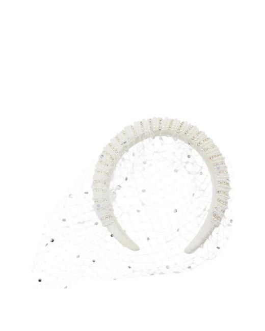 Self-Portrait White Crystal-Embellished Veil Headband