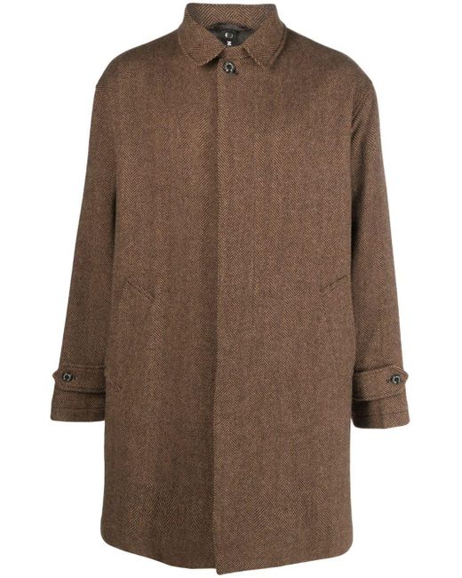 Mackintosh Brown Soho Herringbone Wool Coat for men