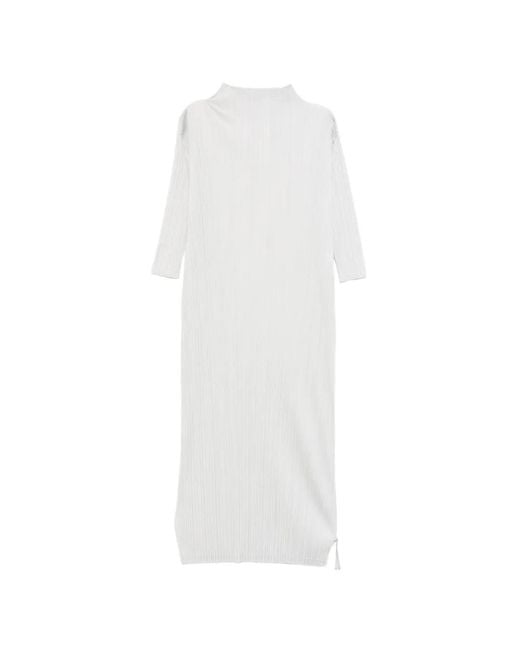 Pleats Please Issey Miyake White Pleated Midi Dress