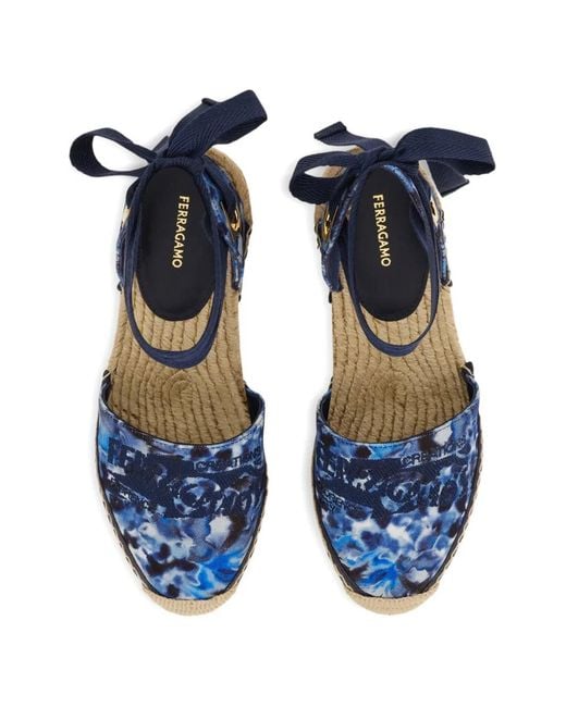 Ferragamo Blue Carantion Print Espadrilles