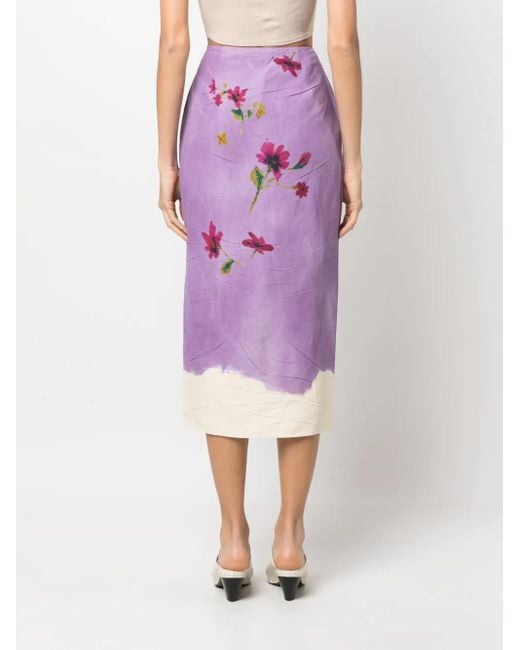 Prada Floral-Print Midi Skirt in Purple | Lyst