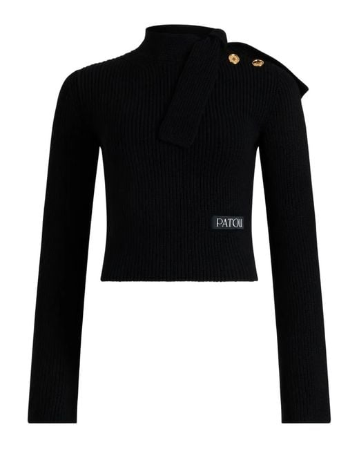 Patou Black Ribbed Knit Cropped Sweater
