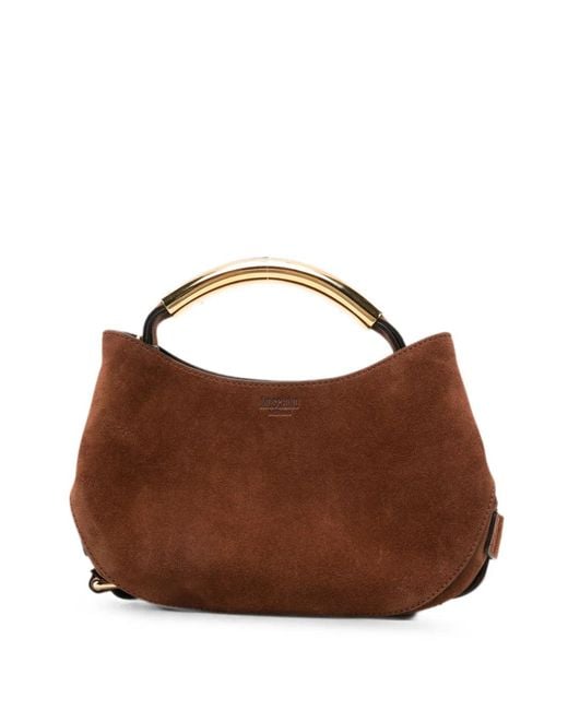 Moschino Brown Suede Logo-Detail Tote Bag