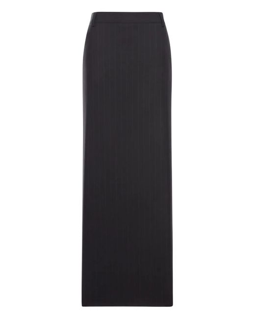 THE NINA STUDIO Black Pinstripe Pencil Maxi Skirt