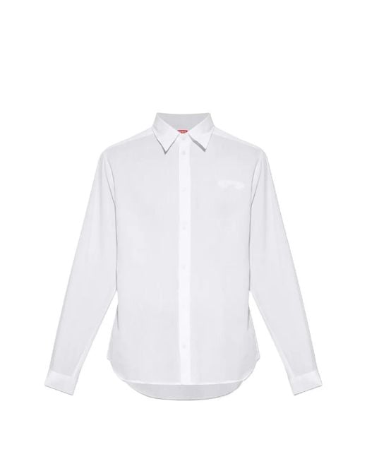 DIESEL White Logo-Embroidered Cotton Shirt for men