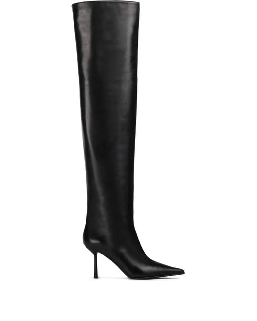 Le Silla Black 80Mm Leather Pointed-Toe Knee-High Boots