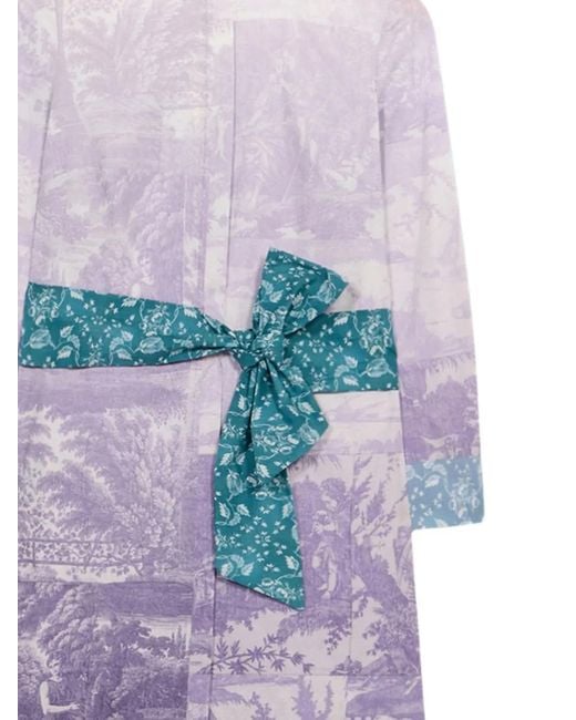 Pierre Louis Mascia Purple Diomedes Landscape-Print Belted Shirt Dress