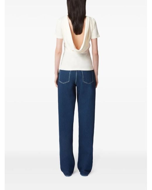 Nina Ricci Plunging Draped Back T-Shirt in White | Lyst UK
