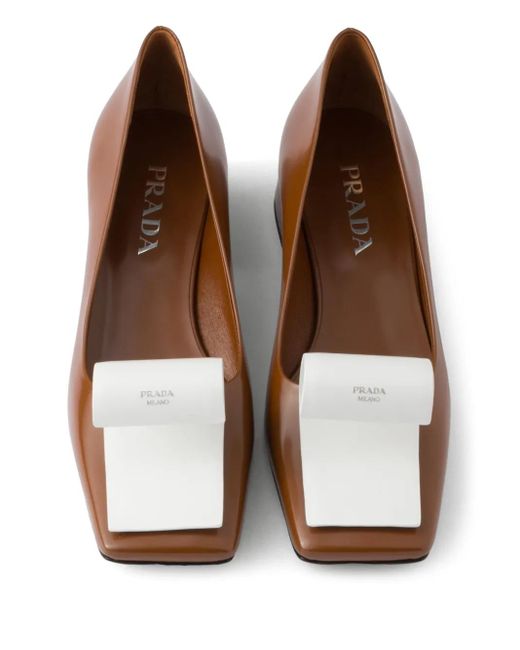 Prada Brown 35Mm Two-Tone Brushed-Leather Pumps