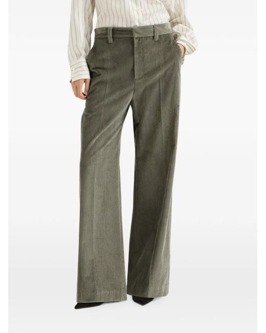Brunello Cucinelli Green Cotton Corduroy Loose Trousers With Monili