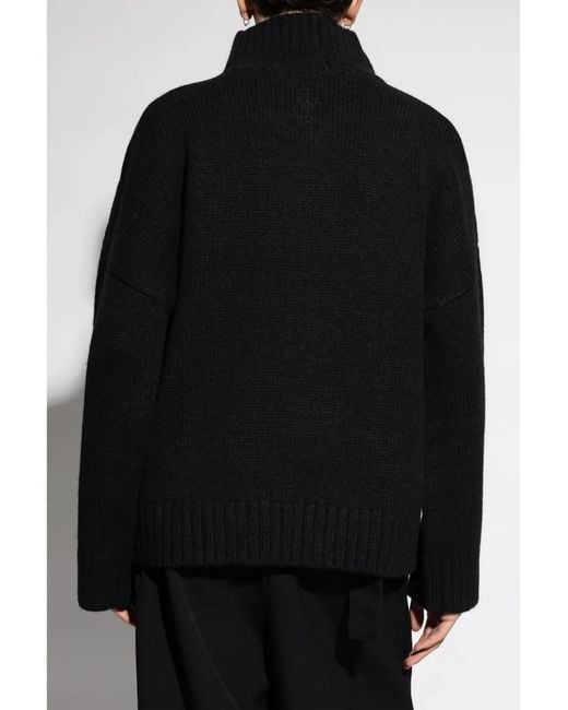 J.W. Anderson Black Leather-Pocket High-Neck Sweater for men