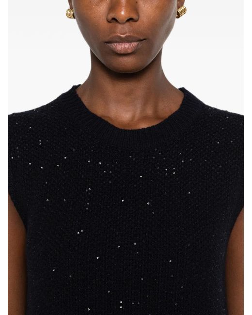 Fabiana Filippi Black Sequin-Embellished Knitted Mini Dress