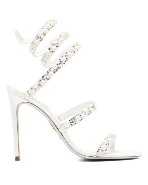 Rene Caovilla White Cleo Sandalen mit Perlenverzierung 110mm