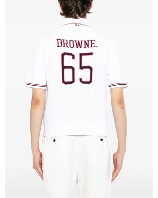 Thom Browne メンズ ホワイト ストライプ ポロシャツ 【公式通販】