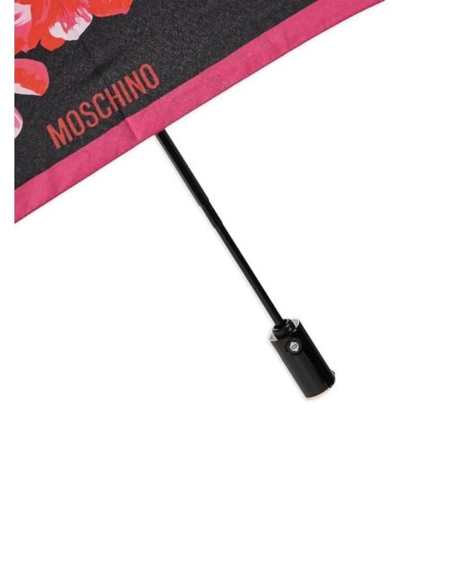 Moschino Pink Floral-Motif Folding Umbrella