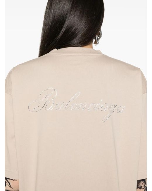 Balenciaga Natural Rhinestoned Cotton T-Shirt