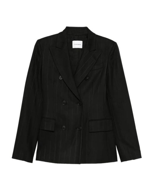 ANDAMANE Black Pinstriped Double-breasted Jacket