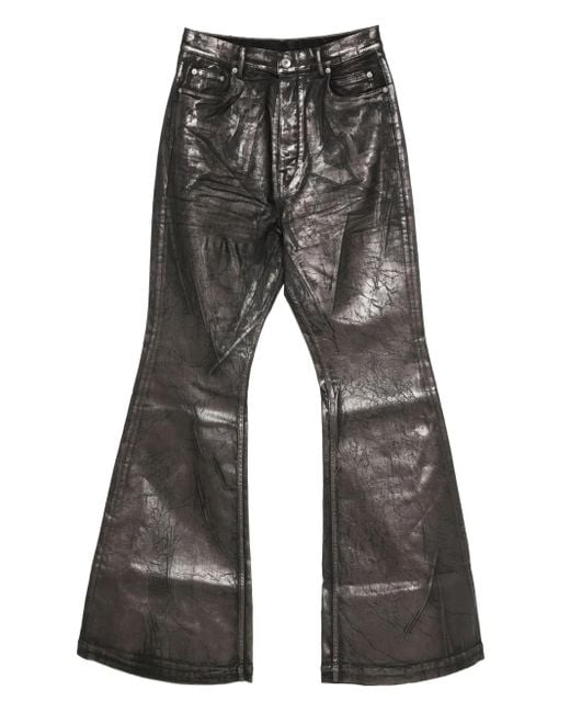 Rick Owens Gray Crackled-Effect Flared Jeans for men