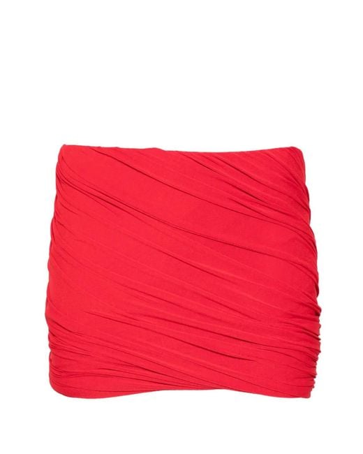 Rick Owens Red Ruched Mini Fitted Skirt