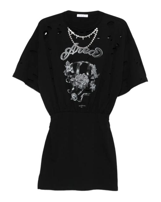 Vestido corto con efecto envejecido Area de color Black