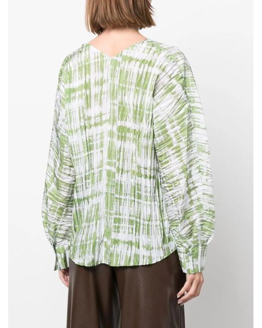 Vince Green Tie-Dye Long-Sleeve Silk Blouse