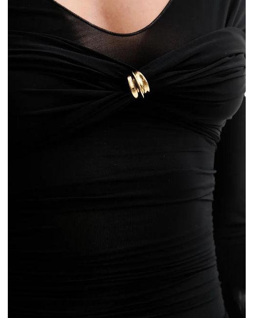 Elisabetta Franchi Black Ruched Midi Dress