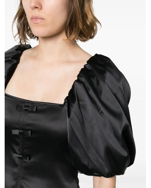 Ganni Black Bow-Detail Satin Minidress