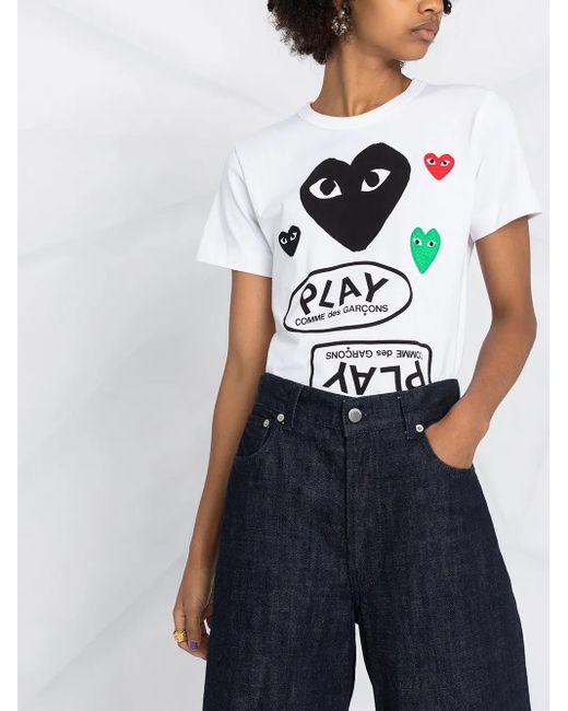 COMME DES GARÇONS PLAY White Logo-Print Heart-Motif T-Shirt
