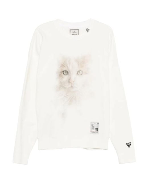 Maison Mihara Yasuhiro White Cat-Face Print Sweatshirt for men