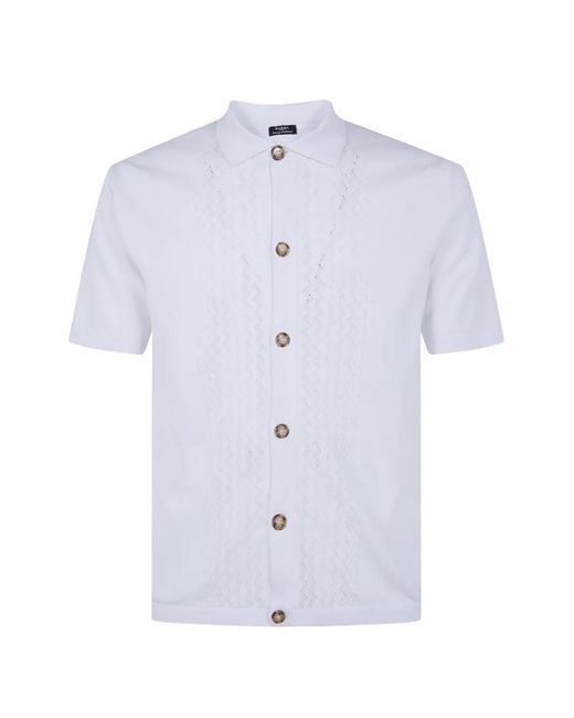 Barba Napoli Blue Pointelle-Knit Short-Sleeve Shirt for men