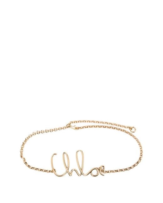 Chloé White Logo-Plaque Chain Belt