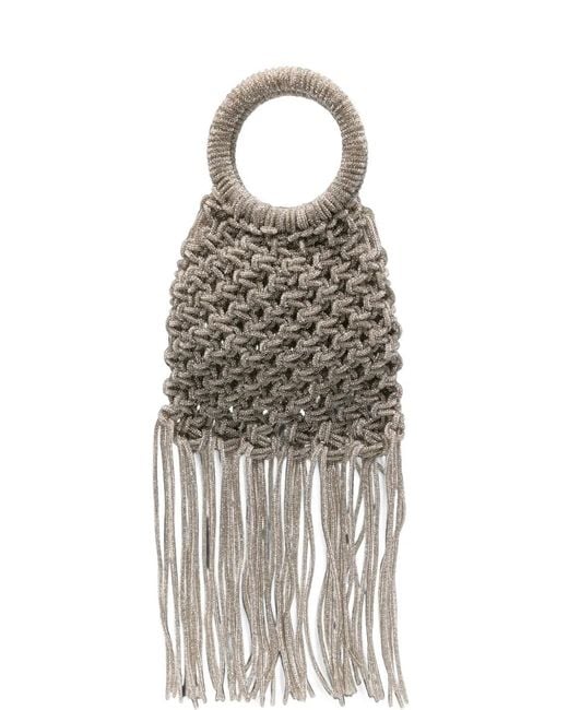 Twentyfourhaitch Metallic Maronti Crystal-Embellished Fringed Tote Bag
