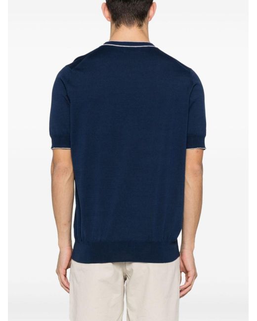 Brunello Cucinelli Poloshirt mit Kontrastrand in Blue für Herren