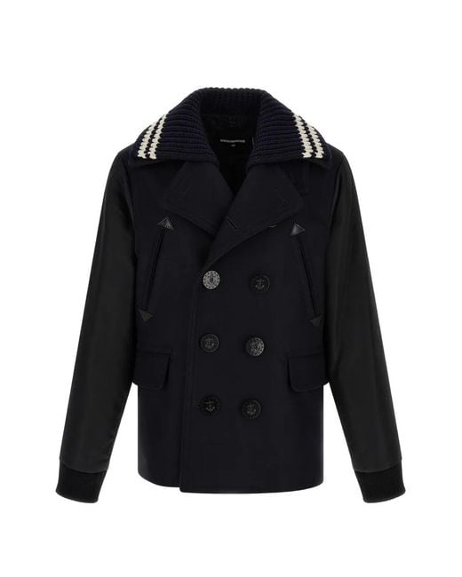 DSquared² Blue Hybrid Double-Breasted Coat for men