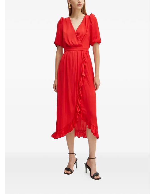 Morgan Women's Red Asymmetrical-hem V-neck Midi Dress - ice4pros.com.br
