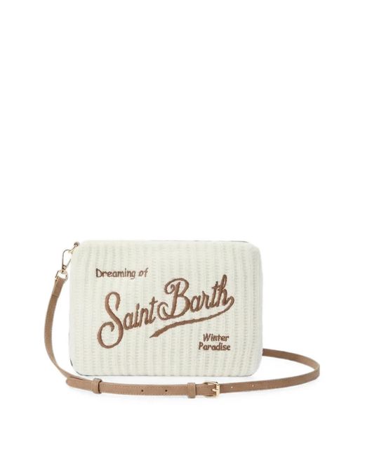 Mc2 Saint Barth White Parisienne Logo-Embroidered Ribbed Clutch Bag