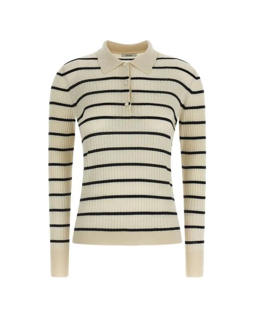 Max Mara White Gitano Striped Ribbed Polo Top