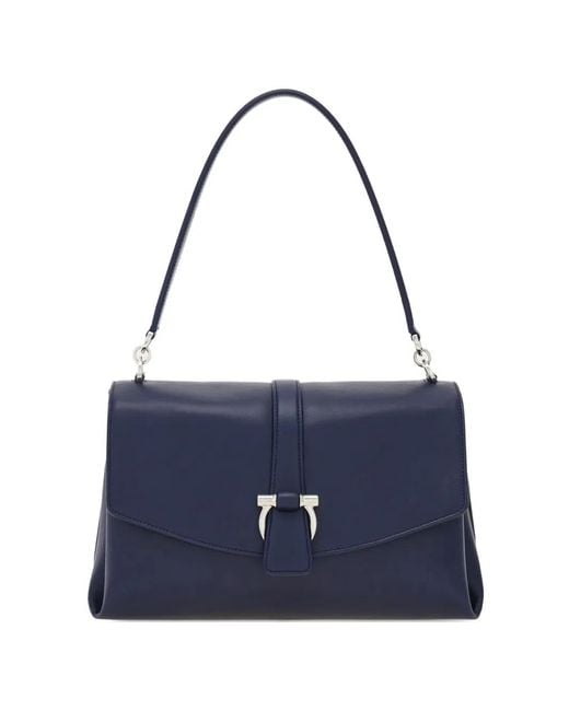 Ferragamo Blue Front Flap Shoulder Bag (S)
