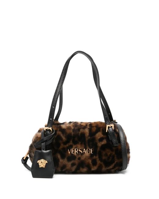 Borsa A Spalla Tag Mini Leopardata di Versace in Black