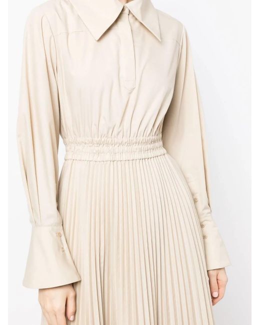 Jonathan Simkhai Natural Oversized-Collar Pleated Shirt Dress